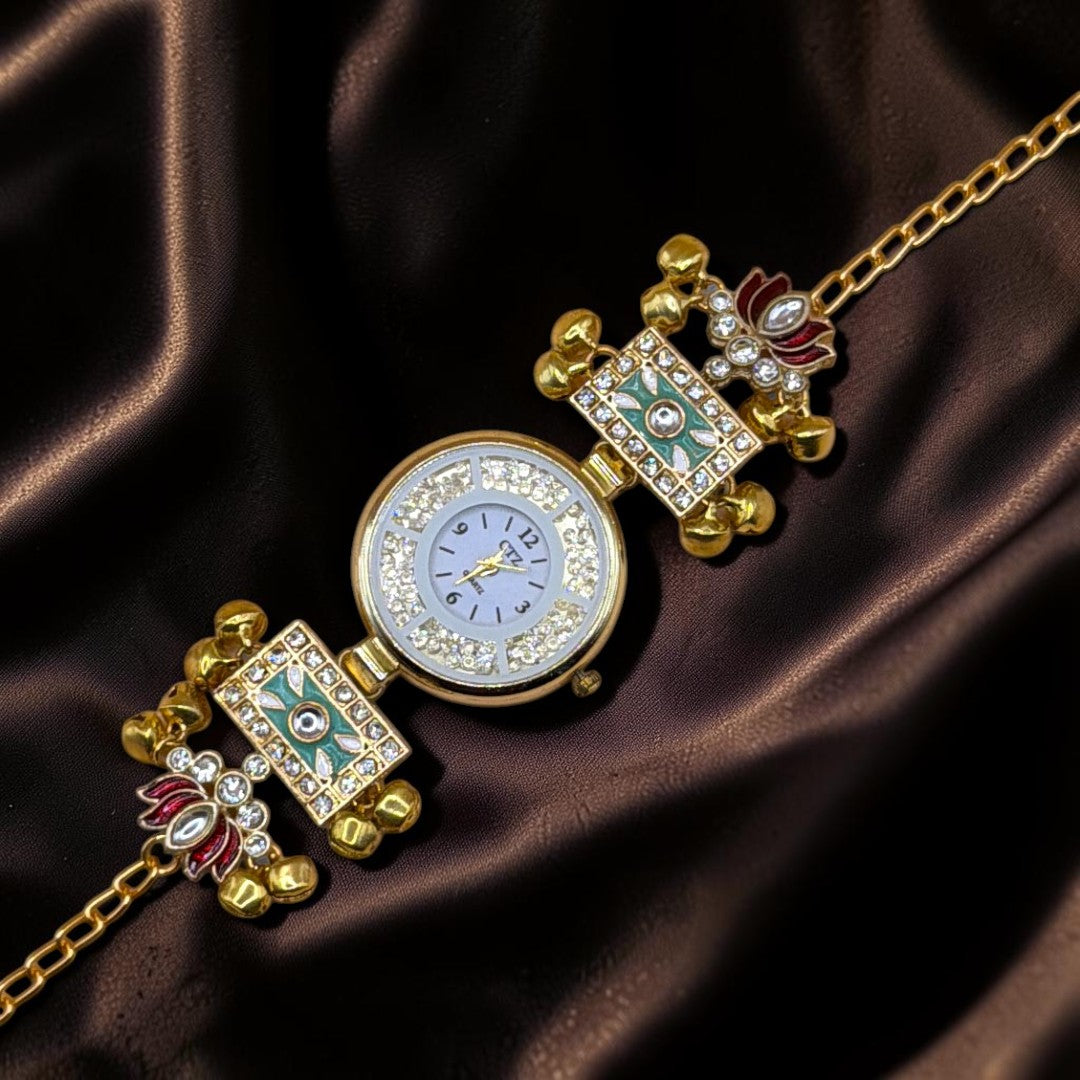 Kundan-Armbanduhr für Damen – Elegante indische Schmuckuhr im Ethno-Design