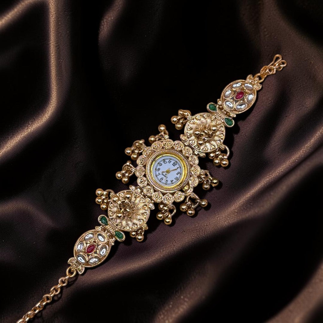 Kundan-Armbanduhr für Damen – Elegante indische Schmuckuhr im Ethno-Design