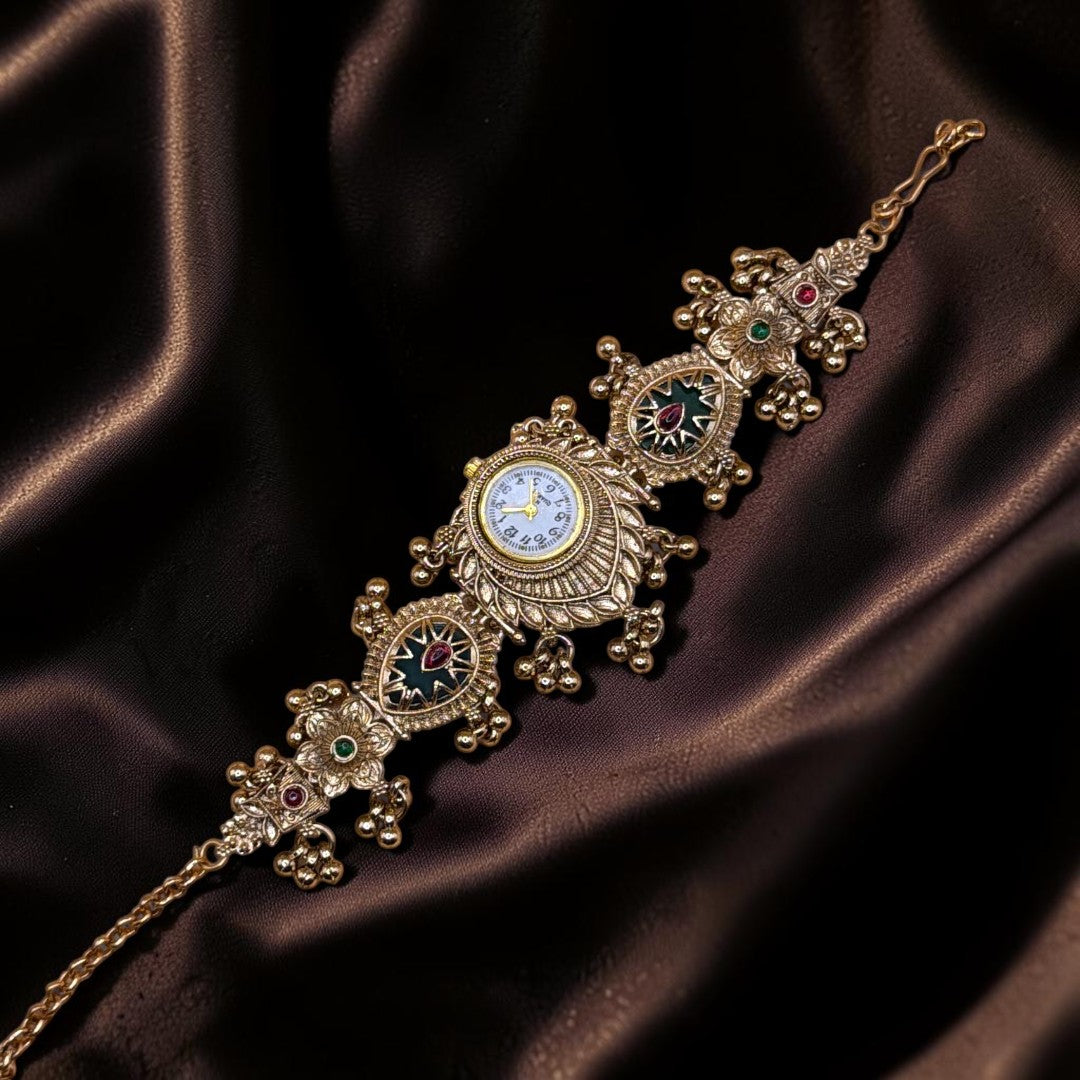Kundan-Armbanduhr für Damen – Elegante indische Schmuckuhr im Ethno-Design
