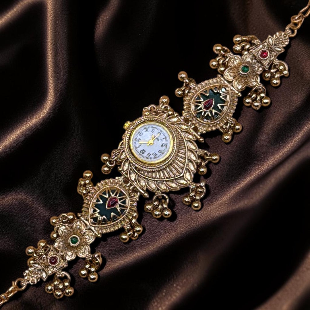 Kundan-Armbanduhr für Damen – Elegante indische Schmuckuhr im Ethno-Design