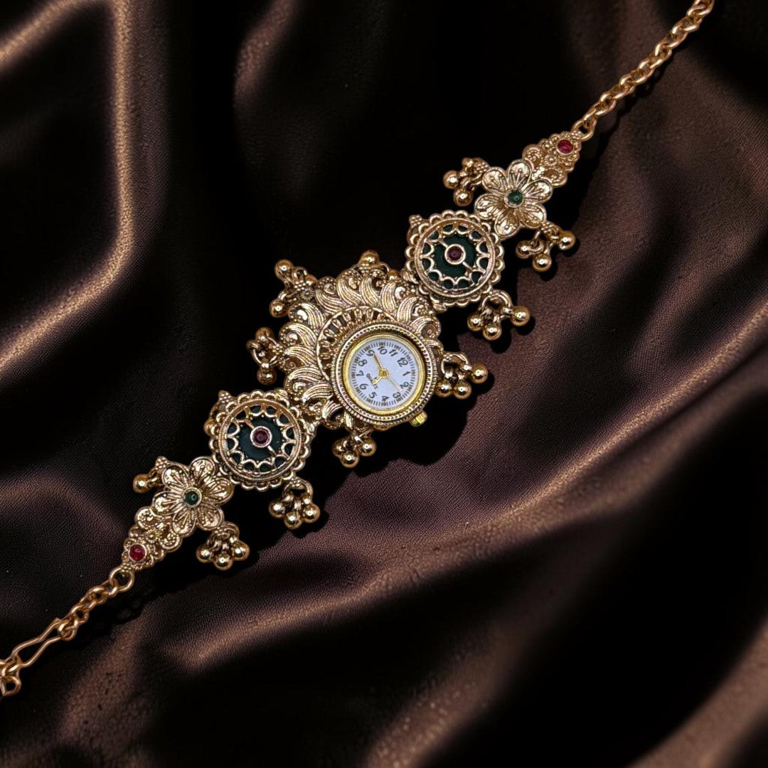 Kundan-Armbanduhr für Damen – Elegante indische Schmuckuhr im Ethno-Design
