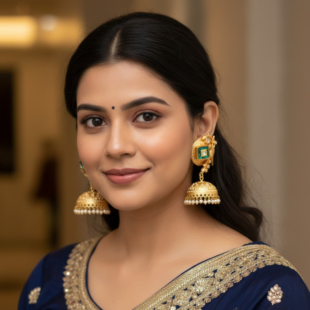 Lange goldfarbene Kaschmir-Ohrringe | grün | Jumkha