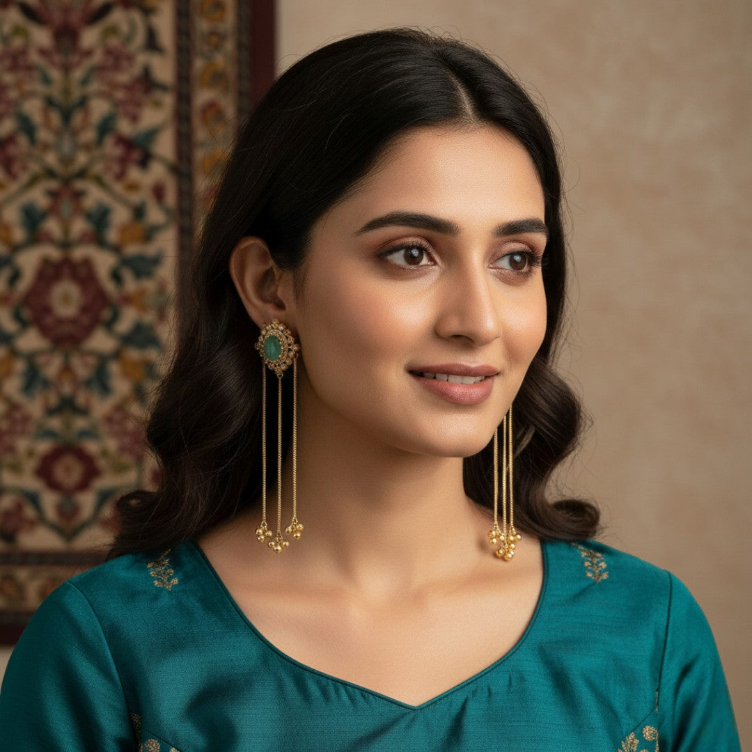 Lange goldfarbene Kaschmir-Ohrringe | mint