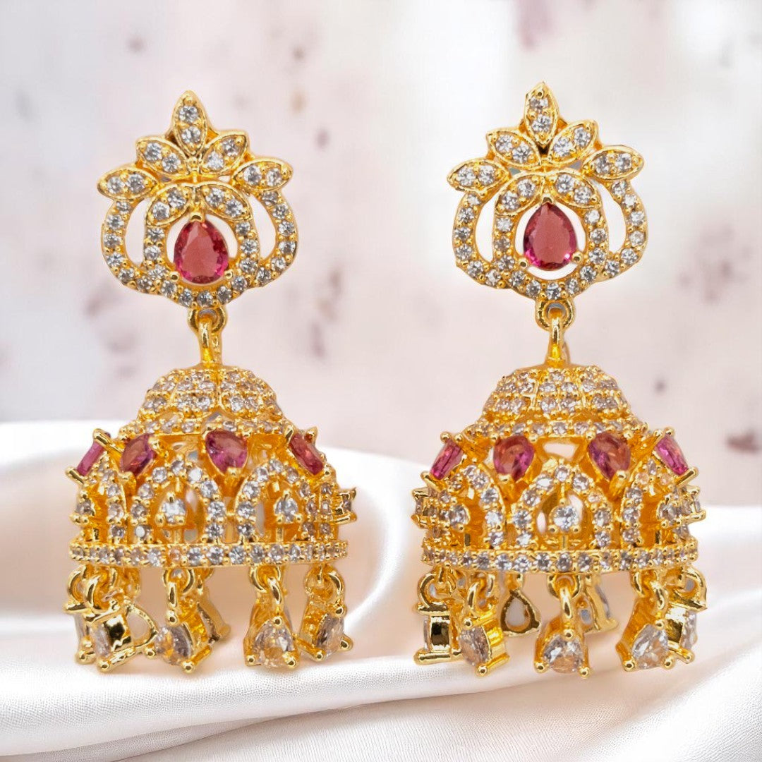 Jumkha Ohrringe - AD steine - Gold | Magenta