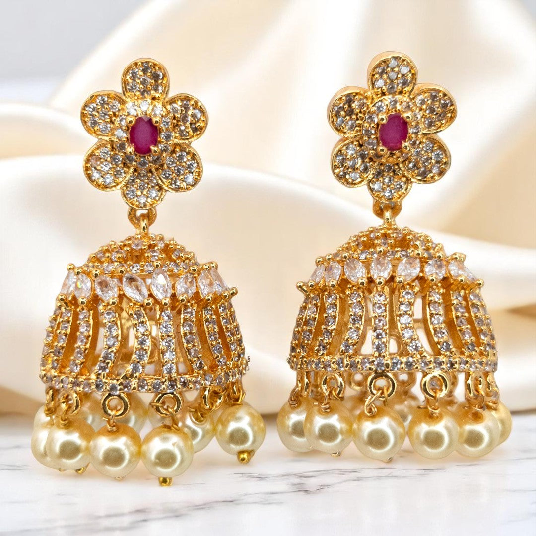 Jumkha Ohrringe - AD steine - Gold | Magenta