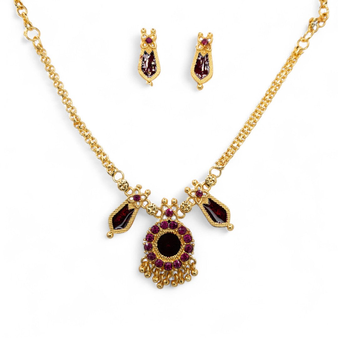 Palakka Halskette mit Ohrringe - gold | maroon