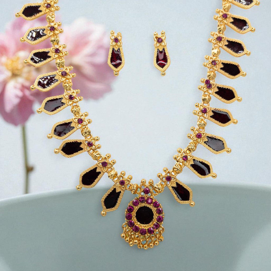 Palakka lange kette mit Ohrringe - gold | maroon