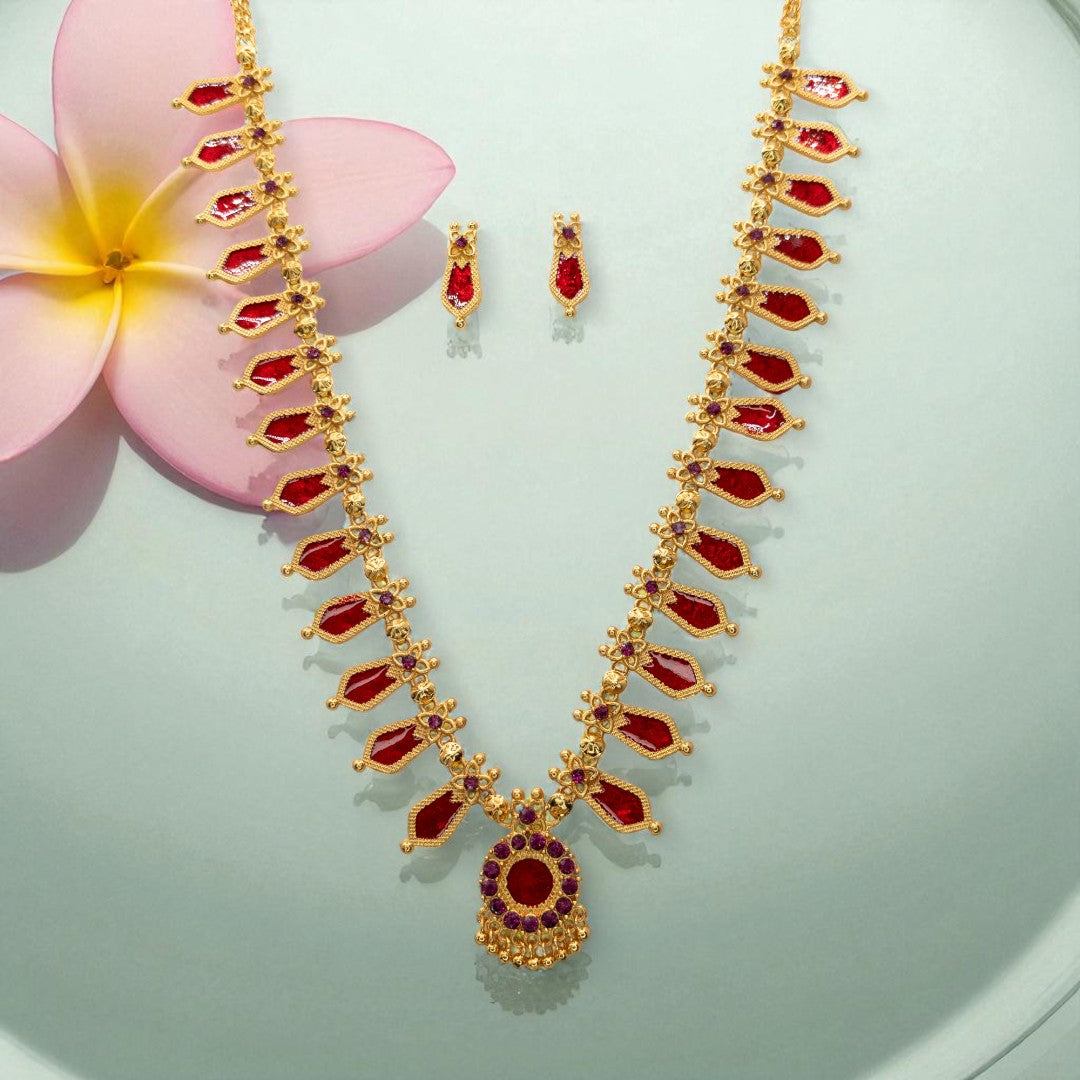 Palakka lange kette mit Ohrringe - gold | rot
