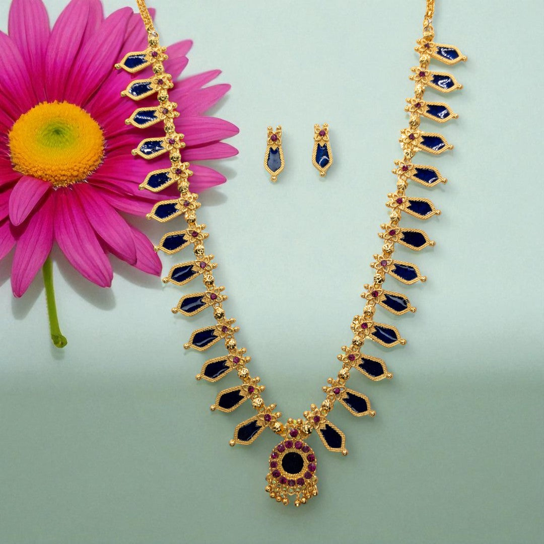 Palakka lange kette mit Ohrringe - gold | blau