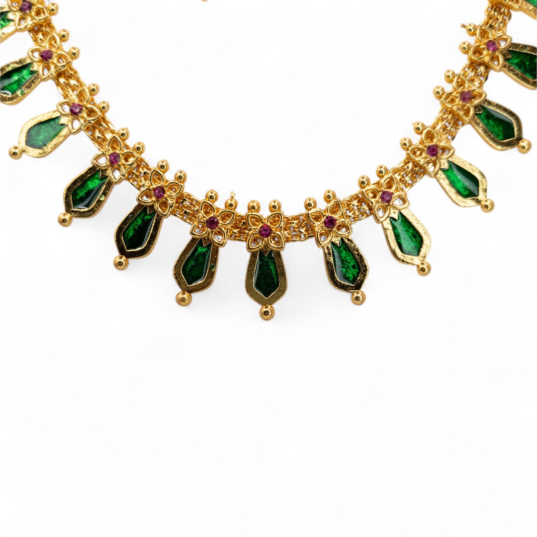 Palakka Halskette mit Ohrringe - gold | grün