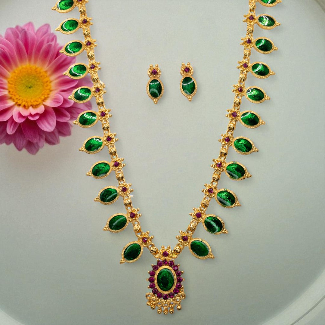 Palakka lange kette mit Ohrringe - gold | grün