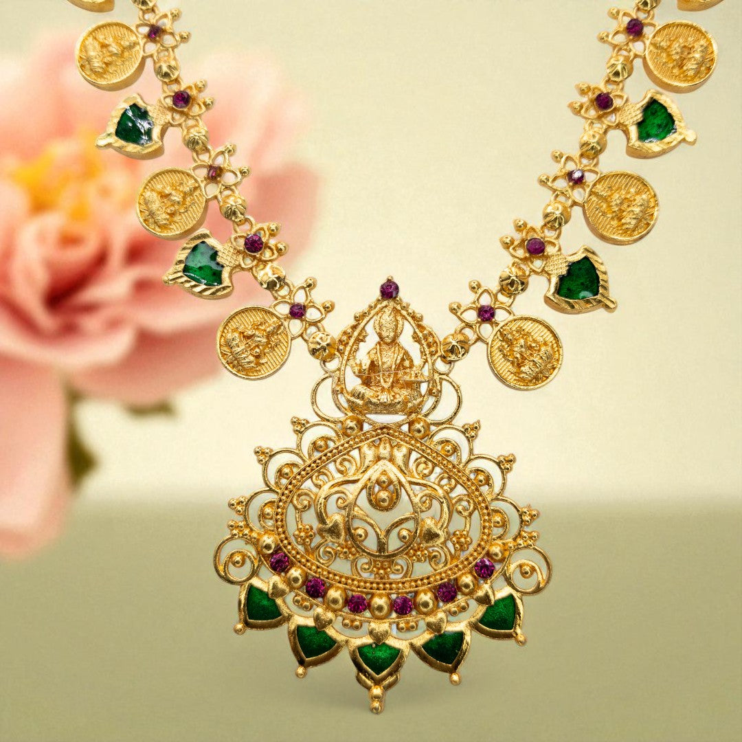 Palakka lange kette mit Ohrringe - gold | grün