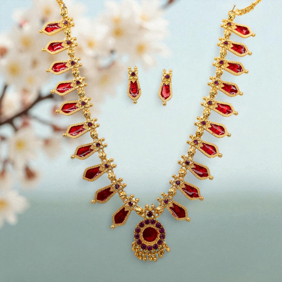 Trendy Kerala Palakka Necklace - gold | green