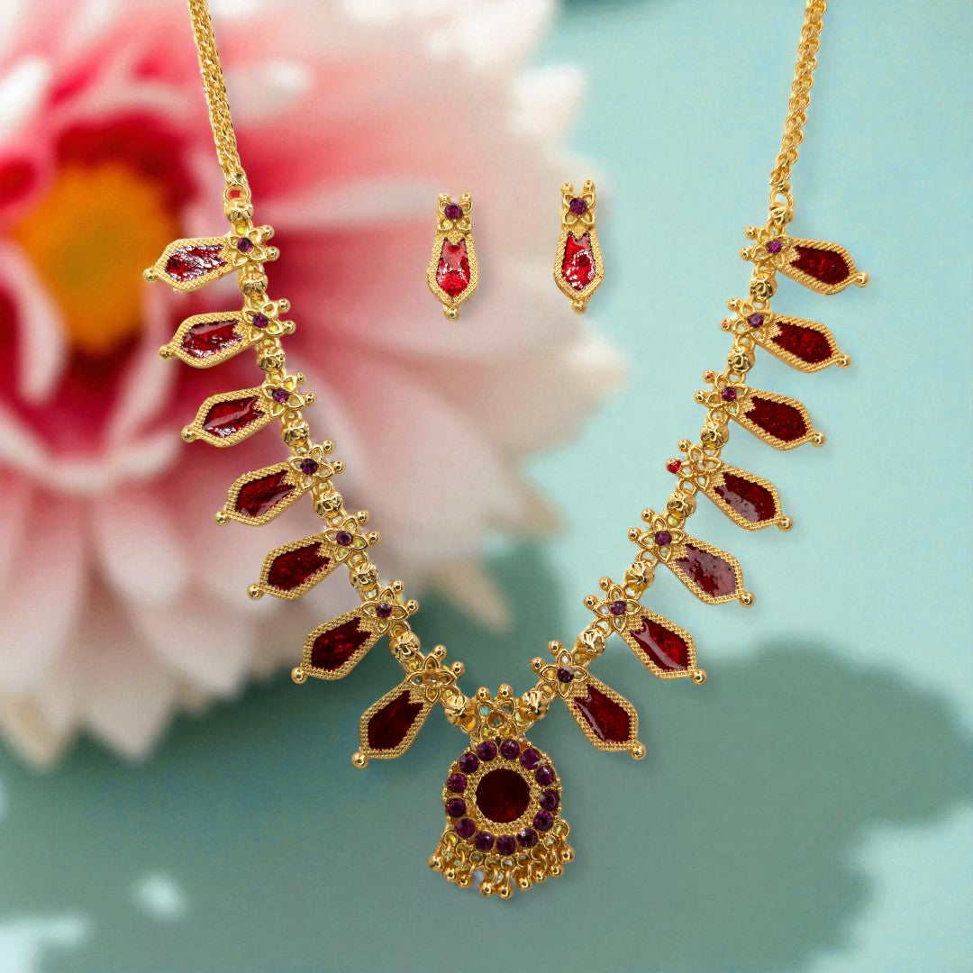 Palakka Halskette mit Ohrringe - gold | rot