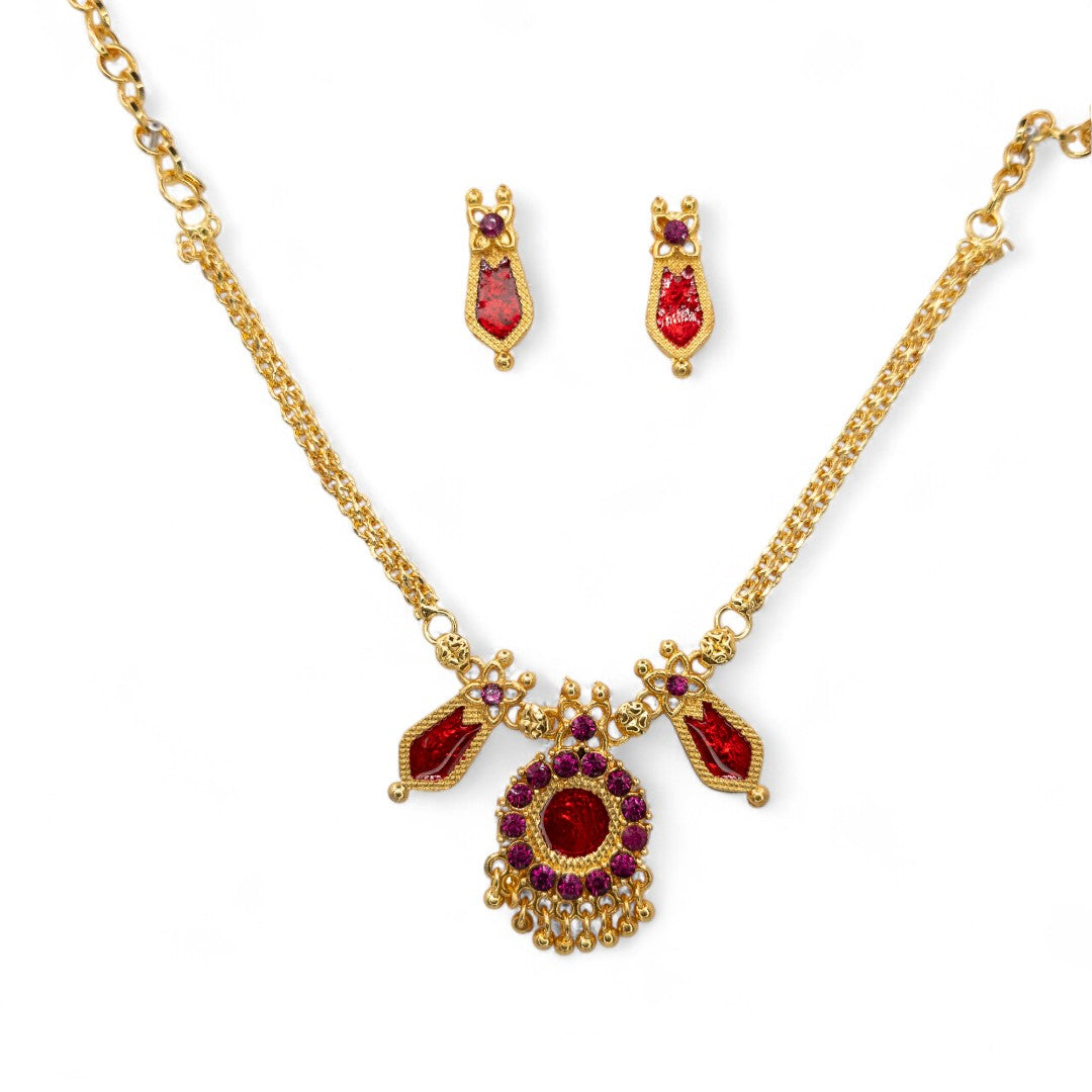Palakka Halskette mit Ohrringe - gold | rot