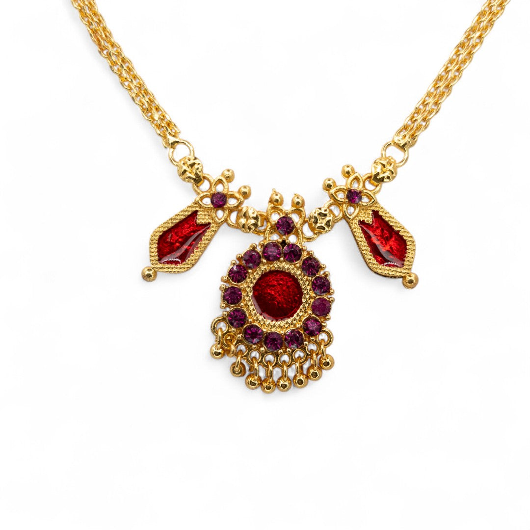 Palakka Halskette mit Ohrringe - gold | rot