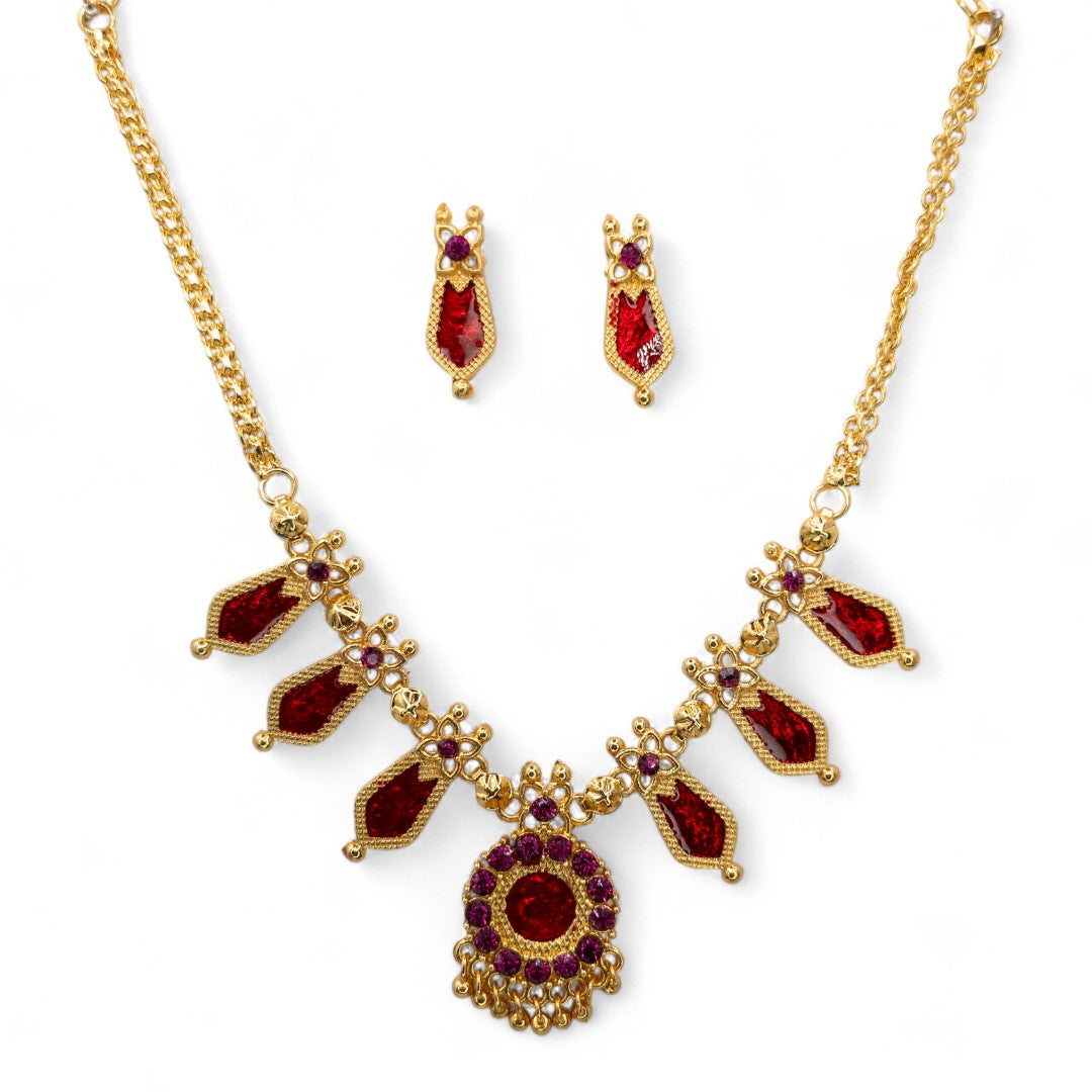 Palakka Halskette mit Ohrringe - gold | rot