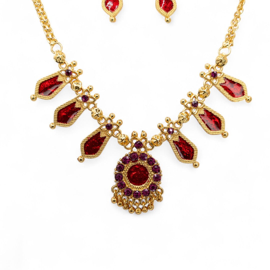 Palakka Halskette mit Ohrringe - gold | rot