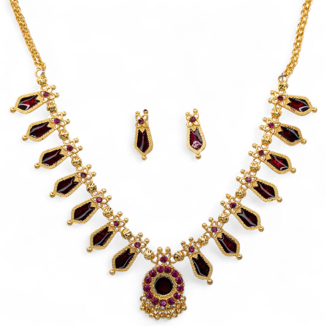 Palakka Halskette mit Ohrringe - gold | maroon