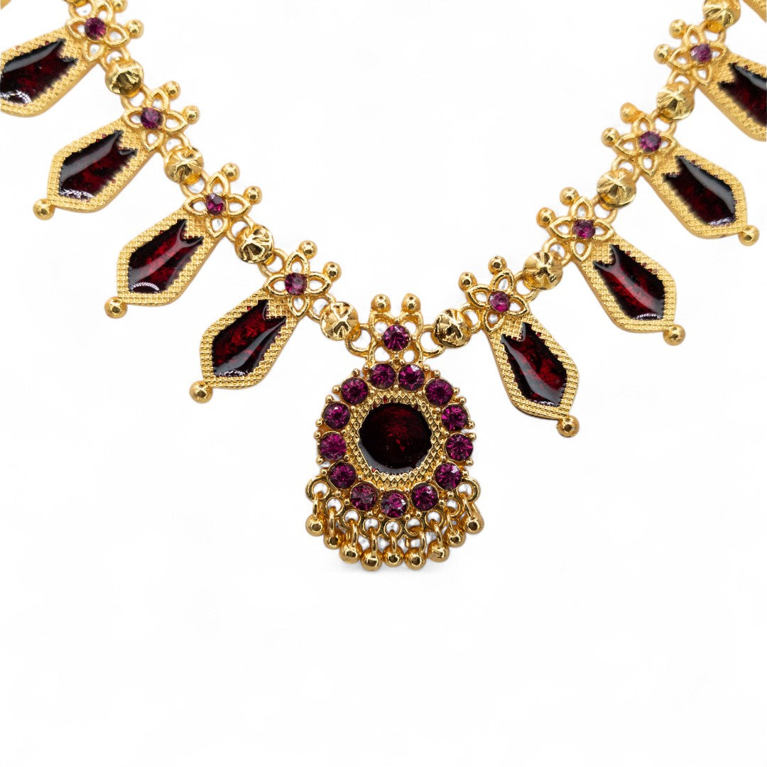 Palakka Halskette mit Ohrringe - gold | maroon