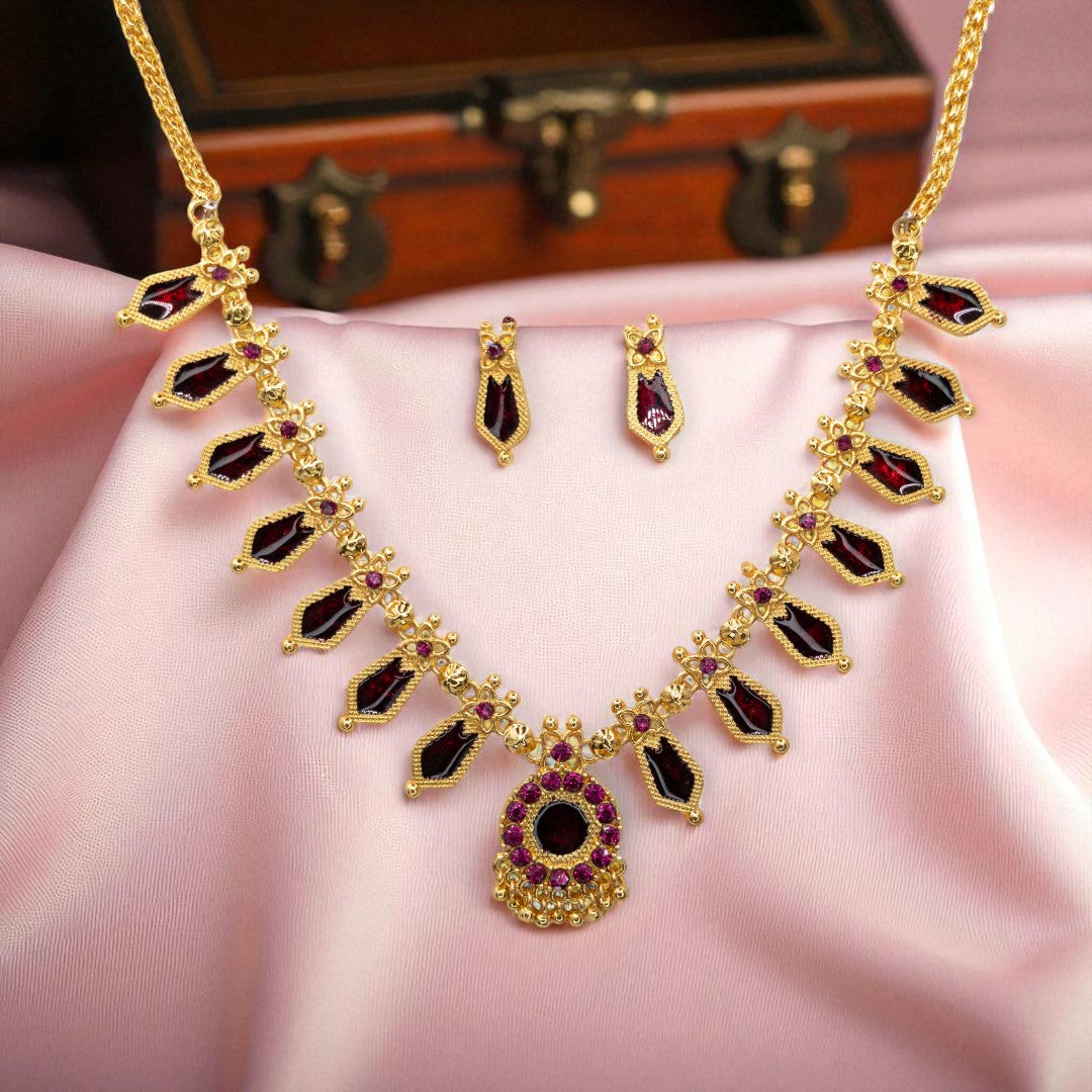 Palakka Halskette mit Ohrringe - gold | maroon