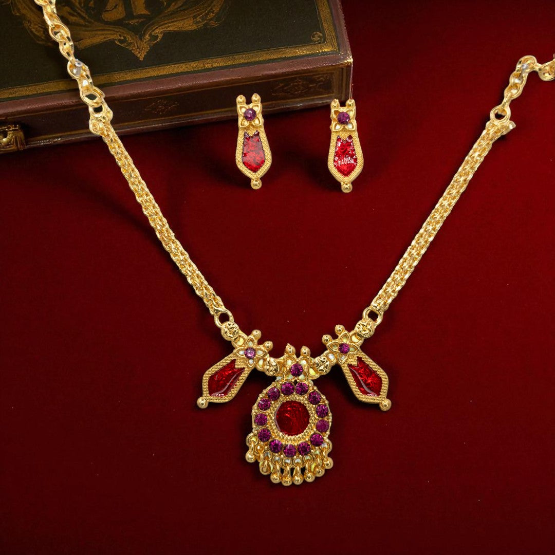 Palakka Halskette mit Ohrringe - gold | rot