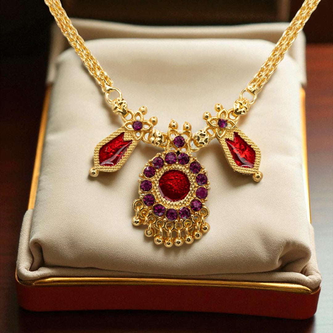 Palakka Halskette mit Ohrringe - gold | rot