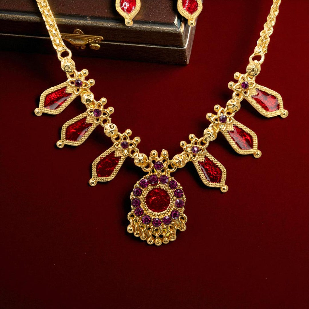 Palakka Halskette mit Ohrringe - gold | rot