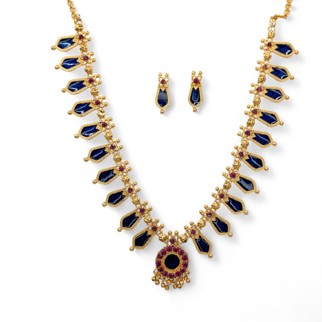 Palakka Halskette mit Ohrringe - gold | blau
