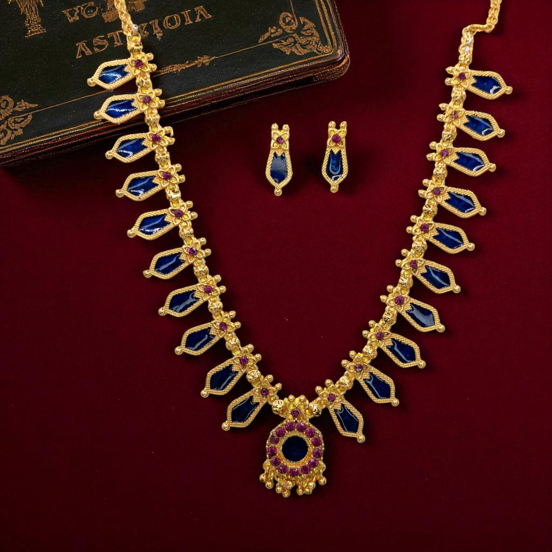 Palakka Halskette mit Ohrringe - gold | blau