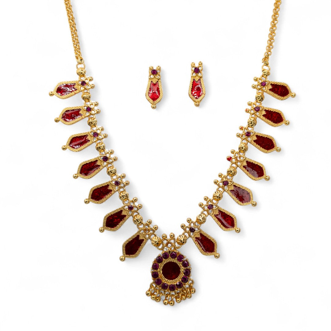 Palakka Halskette mit Ohrringe - gold | rot