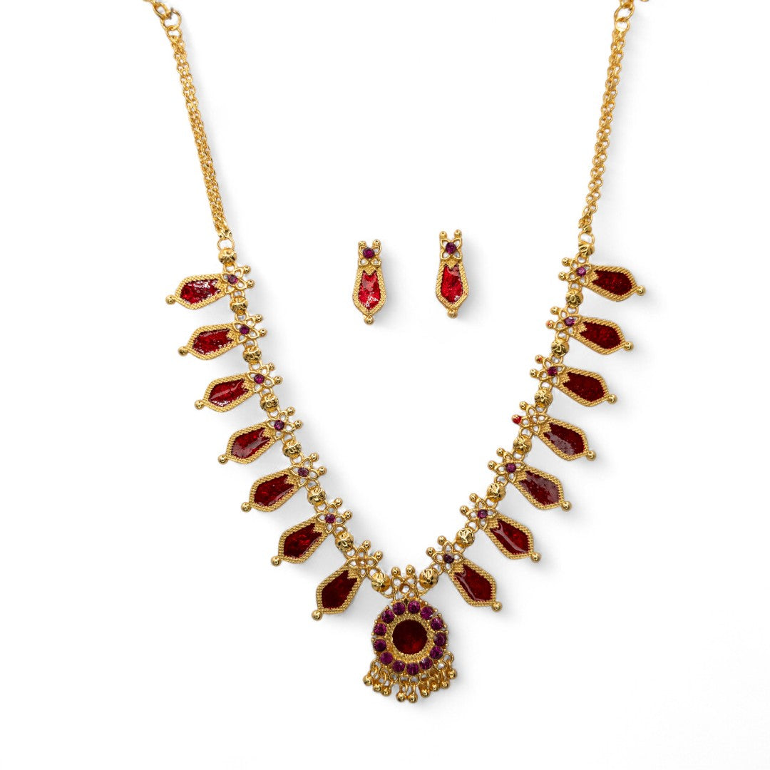 Palakka Halskette mit Ohrringe - gold | rot