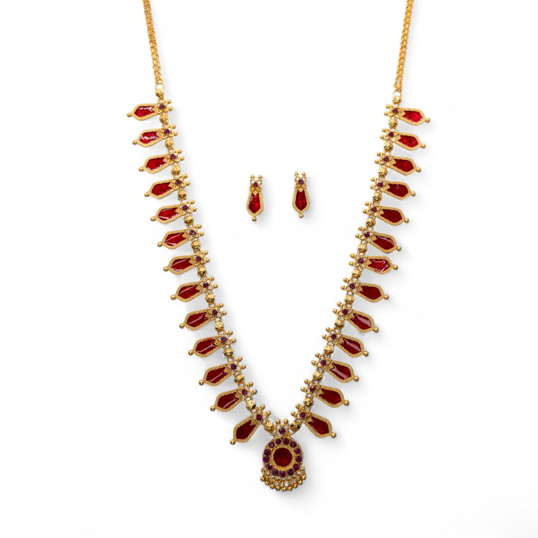 Palakka lange kette mit Ohrringe - gold | rot