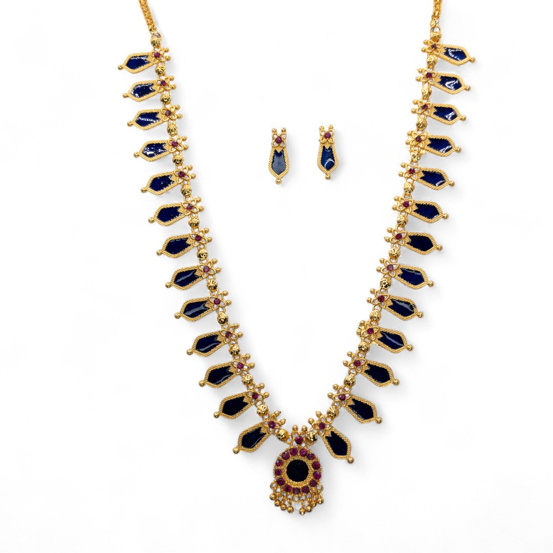 Palakka lange kette mit Ohrringe - gold | blau