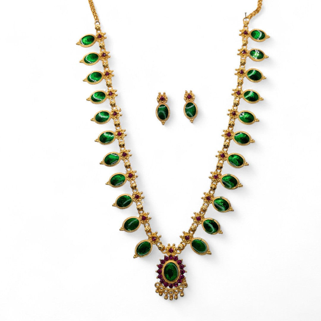 Palakka lange kette mit Ohrringe - gold | grün