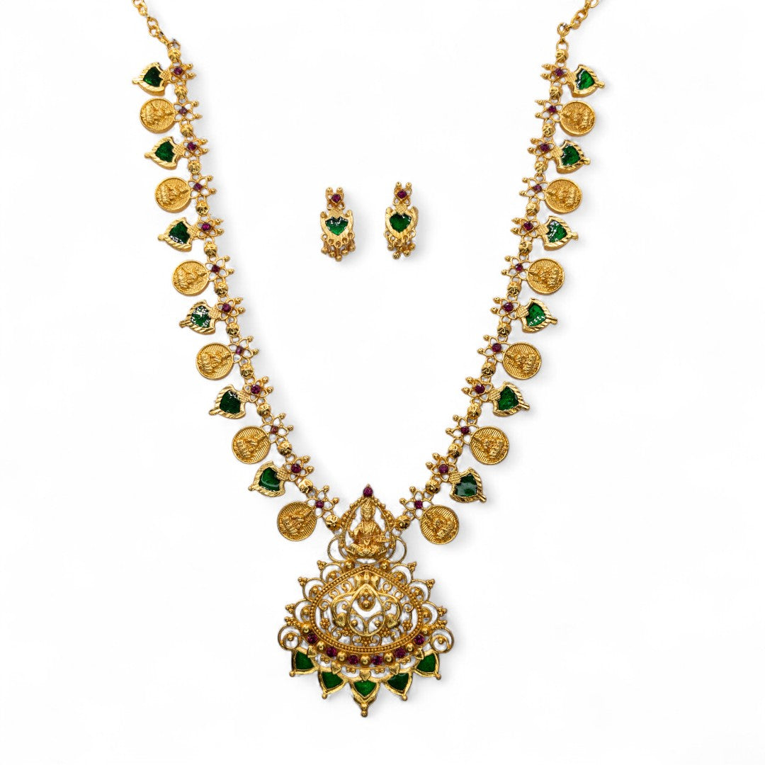 Palakka lange kette mit Ohrringe - gold | grün