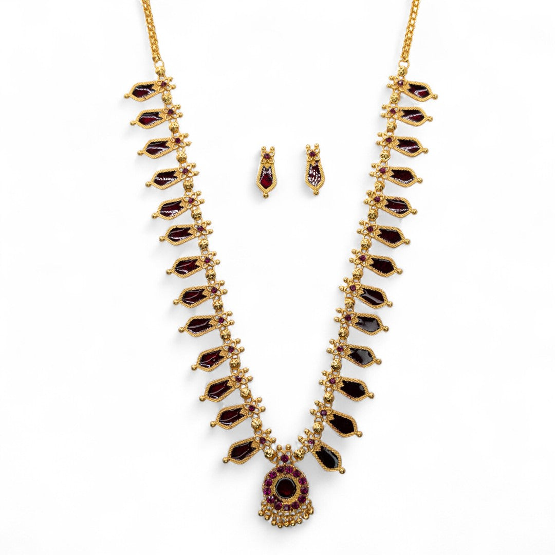 Palakka lange kette mit Ohrringe - gold | maroon