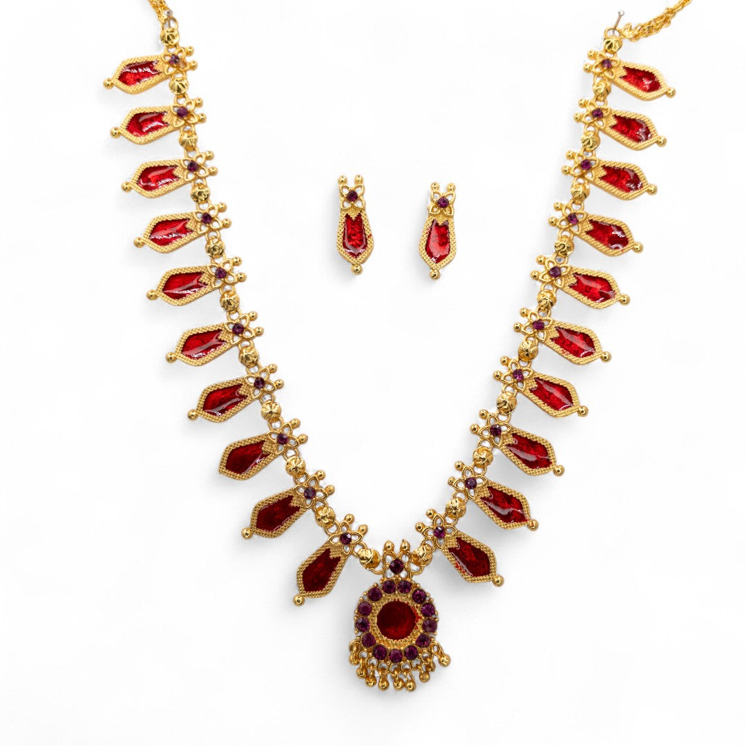 Palakka Halskette mit Ohrringe - gold | rot