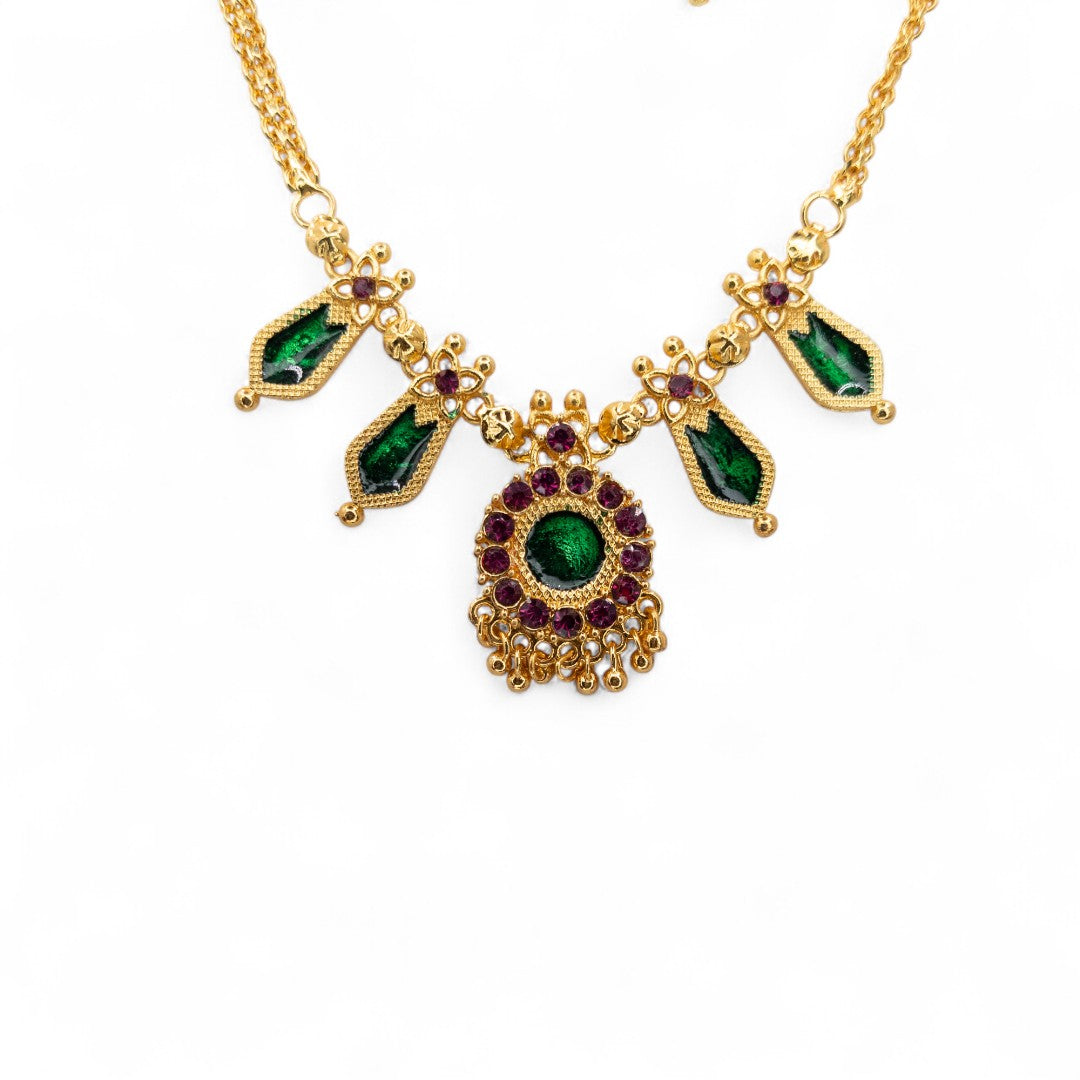 Trendy Kerala Palakka Necklace - gold | green