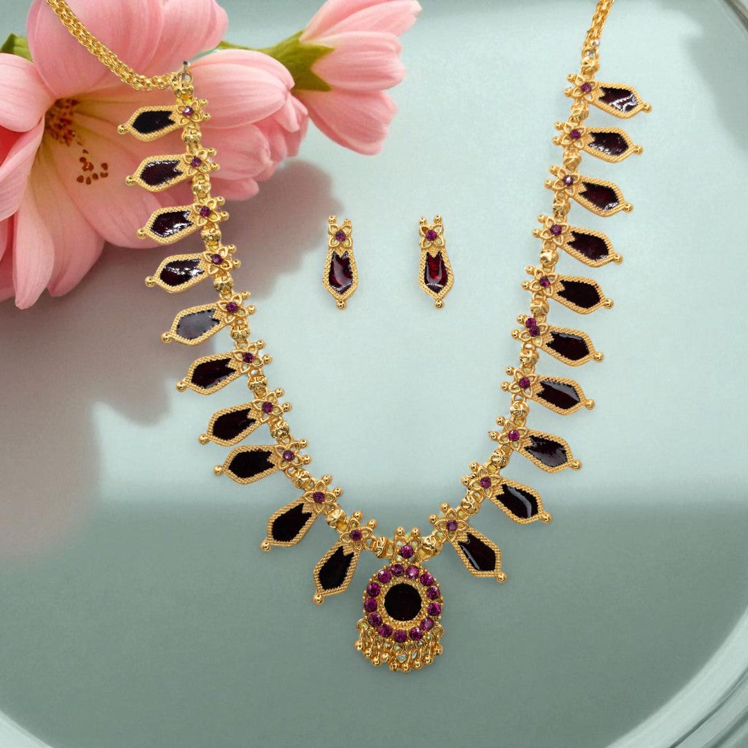 Palakka Halskette mit Ohrringe - gold | maroon