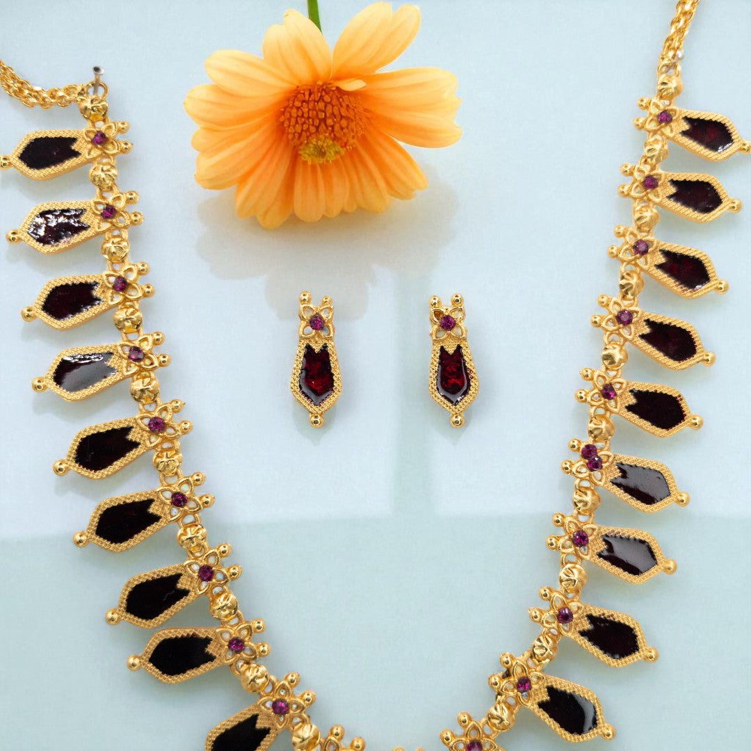 Palakka lange kette mit Ohrringe - gold | maroon