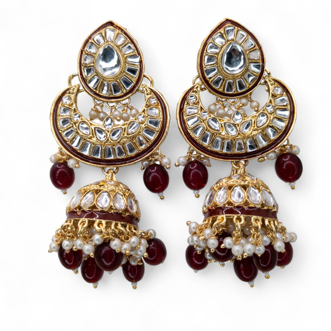 Kundan Halskette mit Ohrringe & Tikka - gold | maroon