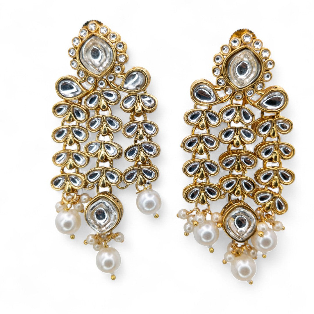 Kundan Choker Halskette mit Ohrringe & Tikka - gold | weiß