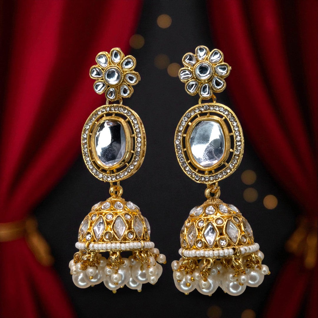 Kundan Halskette mit Ohrringe & Tikka - gold | weiß