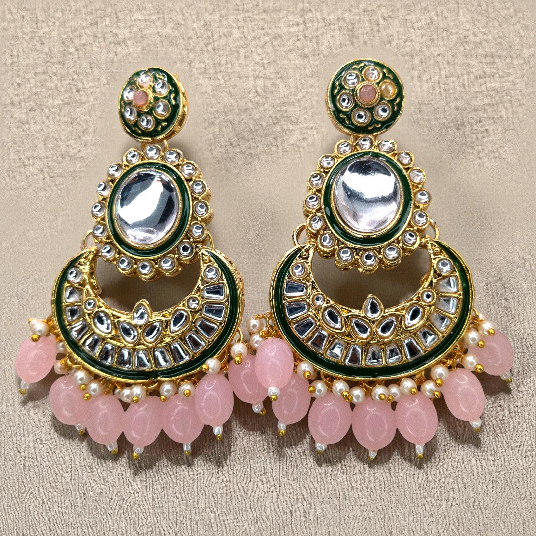 Kundan Choker Halskette mit Ohrringe & Tikka - gold | rosa