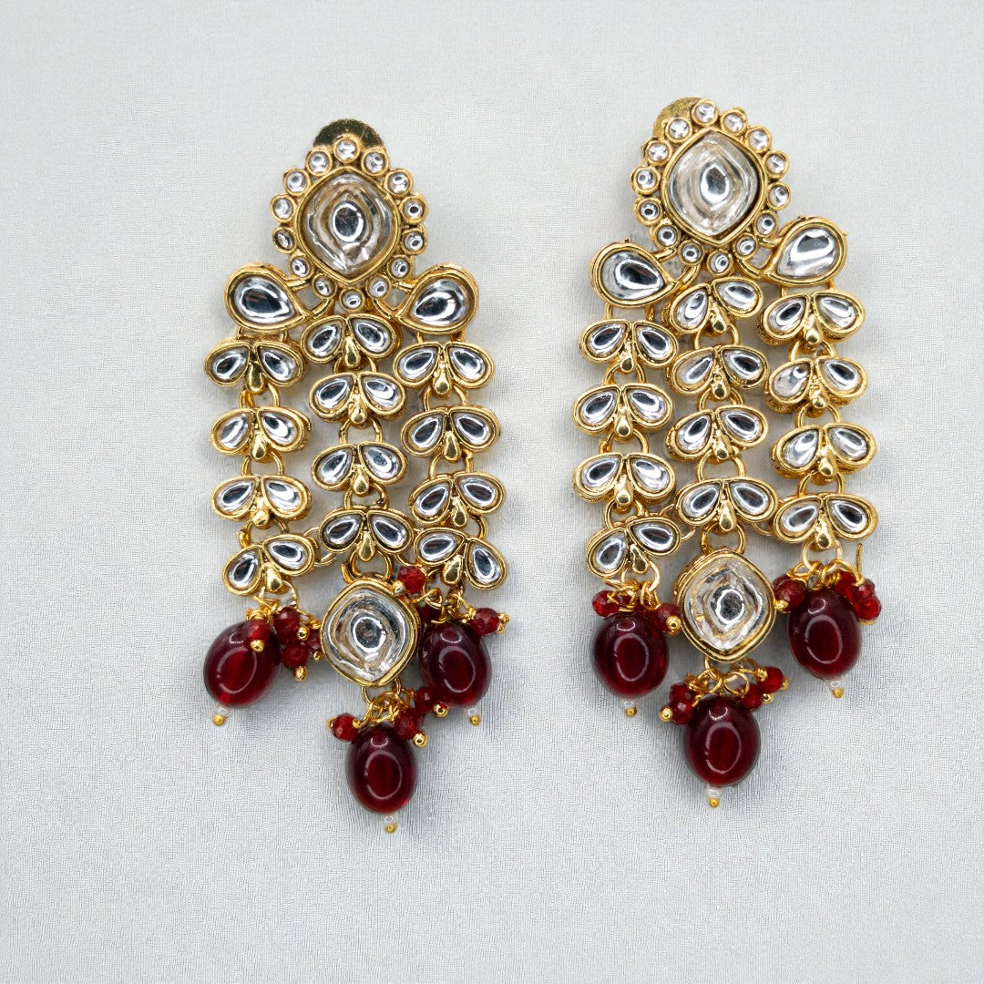 Kundan Choker Halskette mit Ohrringe & Tikka - gold | maroon