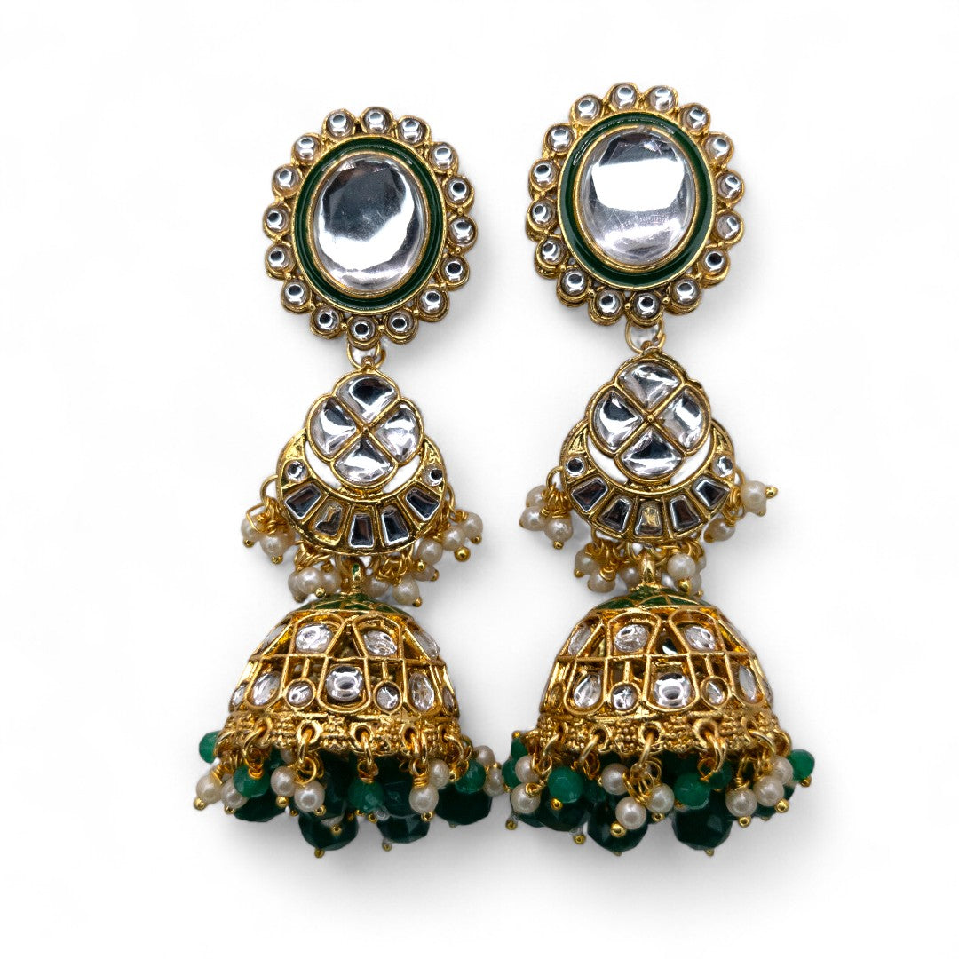 Kundan Choker Halskette mit Ohrringe & Tikka - gold | grün