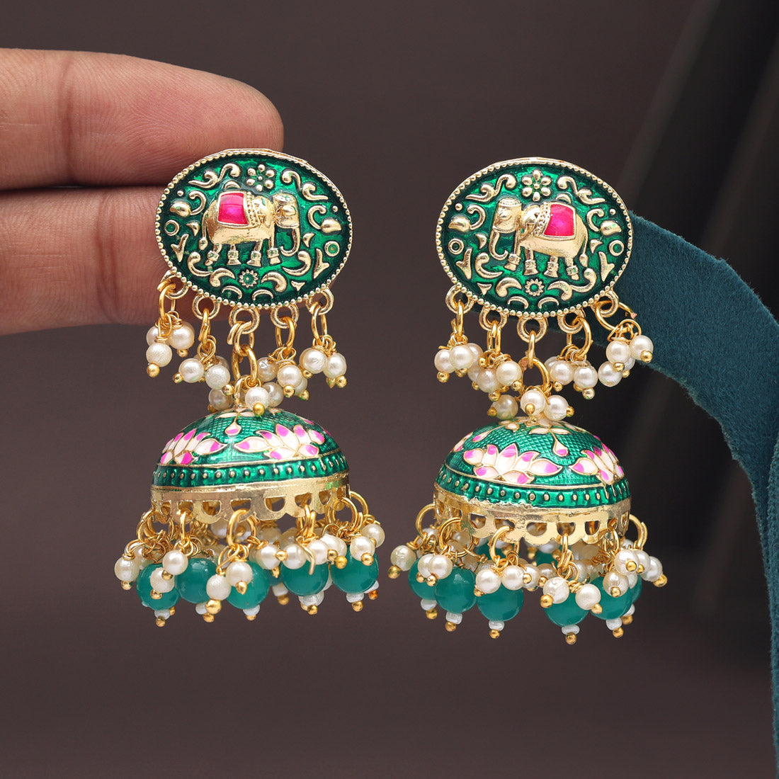 Meenakari Ohrringe - Jumkha | gold | grün