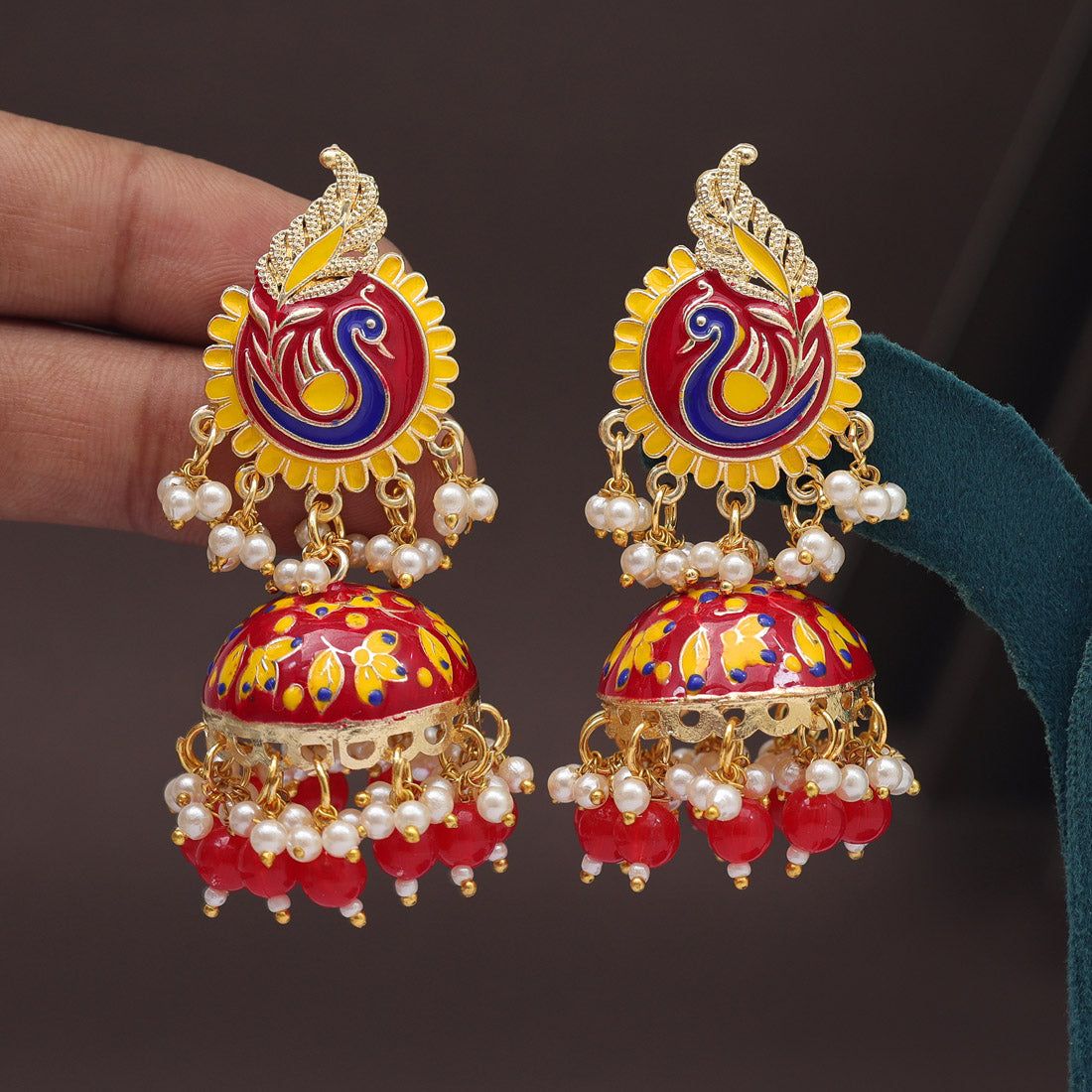 Meenakari Ohrringe - Jumkha | gold |rot