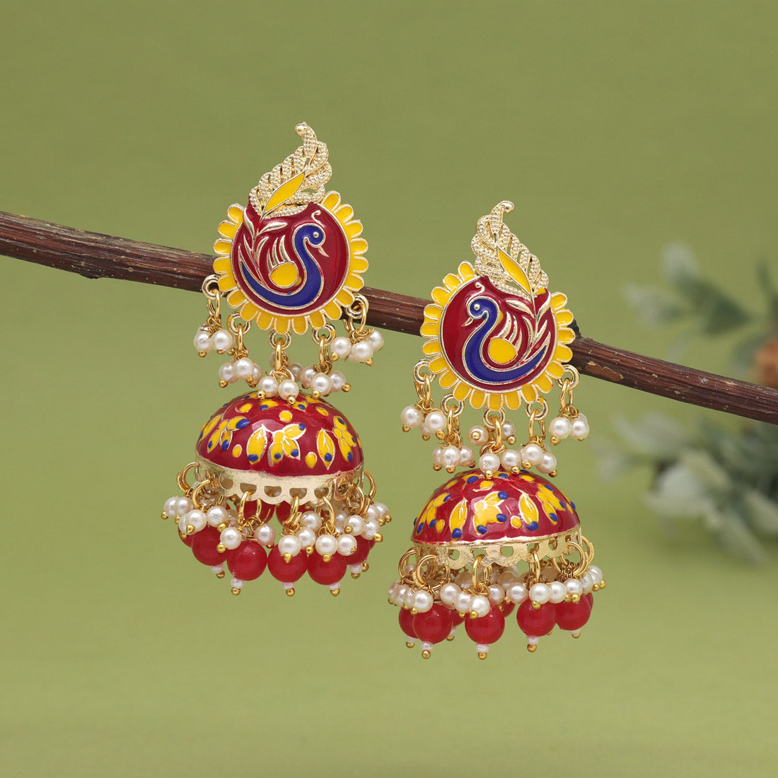 Meenakari Ohrringe - Jumkha | gold |rot